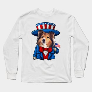 Fourth of July Shetland Sheepdog Long Sleeve T-Shirt